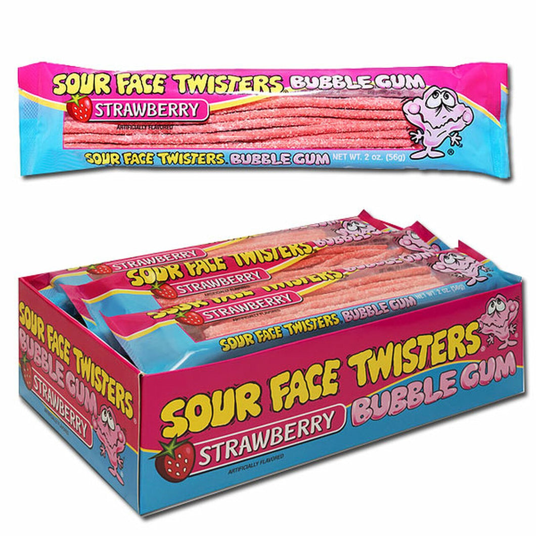 Sour Face Twisters Bubble Gum - Strawberry (2oz)